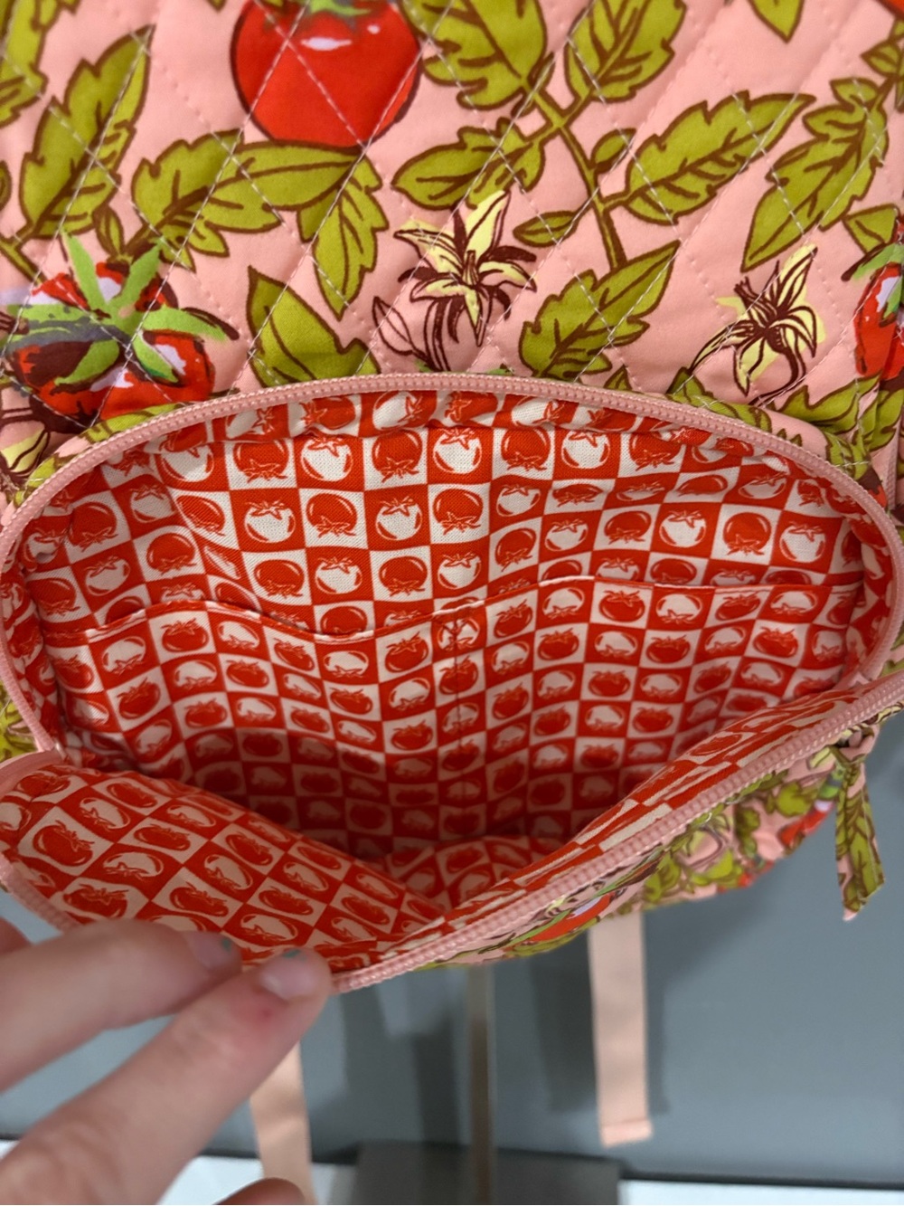 Vera Bradley Pink Backpack with Red Floral Print and Green Leaves - Picture 2 of 4